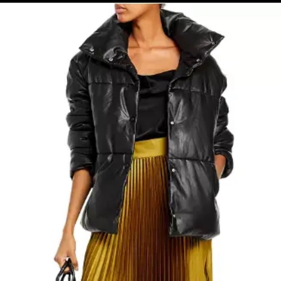 BAGATELLE NYC Black Oversize Faux Leather Puffer Jacket Thermal